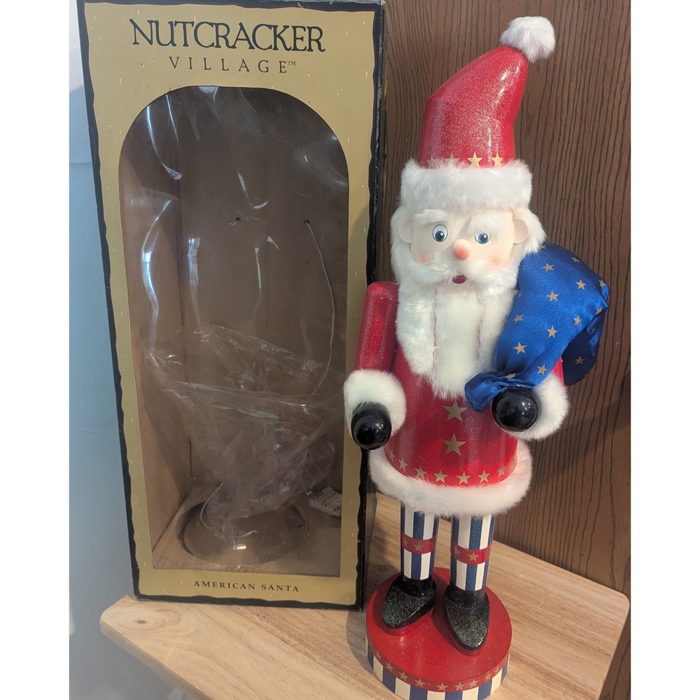 VTG Nutcracker Village American Santa Wooden Nutcracker Patriotic w/ Box 24"